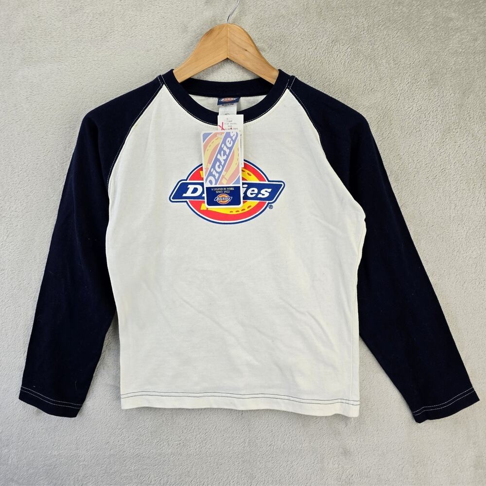 Dickies Raglan Shirt Girls Large White Black Vintage Y2K NWT *FLAWS *
